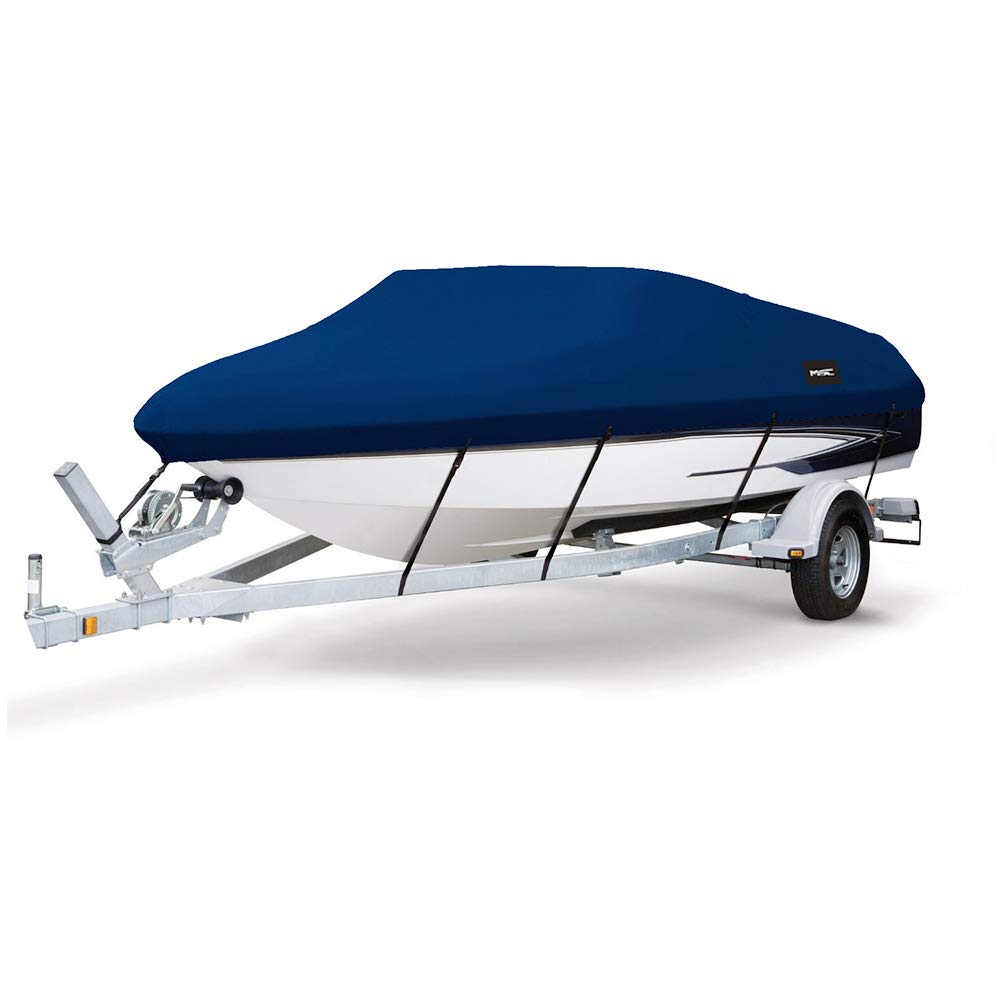 Photo 1 of MSC Heavy Duty 600D Marine Grade Polyester Canvas Trailerable Waterproof Boat Cover,Fits V-Hull,Tri-Hull, Runabout Boat Cover (Model F - Length19'-20' Beam Width: up to 96", Navy) Model F - Length19'-20' Beam Width: up to 96" Navy