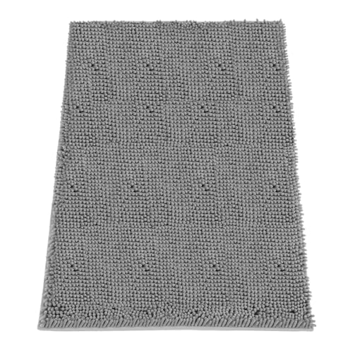Image of Absorbent Dog Door Mat for Muddy Paws, 48 inch x 30 inch Chenille Indoor Mats for Entryway, Trap Dirt Front Door Mat Indoor Entrance Washable Non Slip Soft Light Grey
