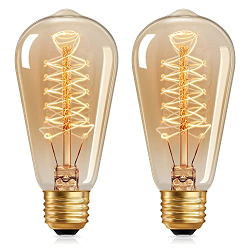 DORESshop Edison Bulbs 40 Watts - 2100K Vintage Incandescent Bulb (2 Pack) - E26/E27 Base Clear Glass 40W - Dimmable Spiral Filament Bulbs - ST58 Tear Drop Antique Decorative Edison Light Bulbs DORESshop Edison Bulbs 40 Watts - 2100K Vintage Incandescent Bulb (2 Pack) - E26/E27 Base Clear Glass 40W - Dimmable Spiral Filament Bulbs - ST58 Tear Drop Antique Decorative Edison Light Bulbs