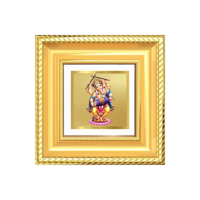 Image of DIVINITI Dancing Ganesha 24K Gold Plated Foil Tabletop Photo Frame for Home Decor, Puja Room, Luxury Gifting | DG Frame 015 S1A (10x10 CM)