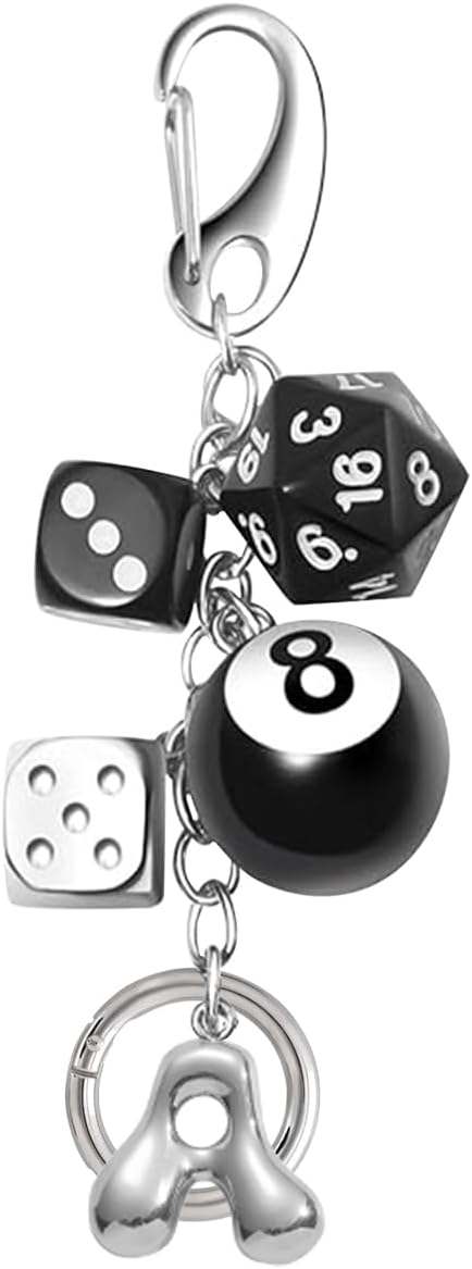 Black Dice Keychain Handbag Charms Cute Accessories for Backpacks Purse Keyrings Gift for Women & Men