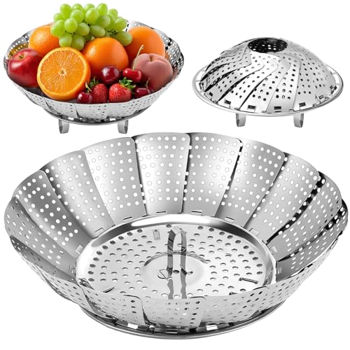 Edelstahl Dampfgarer Dünsteinsatz für töpfe Faltbar Dämpfeinsatz Gemüsedünster für Kochtöpfeund verschiedenes Kochen (17-27cm)