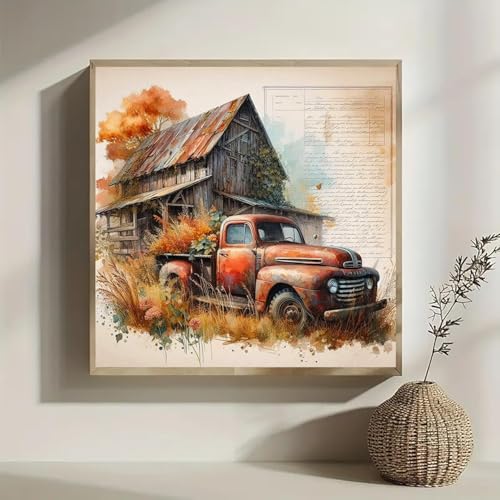 Lophomie Diamond Art Kits for Adults, 5D Full Drill Fall Diamond Painting Kit, Easy DIY for Beginners, Relaxing Arts and Crafts, Home Decor & Gift with DMC Codes, 14x14 Inch(Fall Truck Farmhouse) — view 3