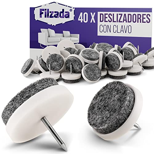 Filzada® 40x Almohadillas de Fieltro Clavo - Ø 24 mm (Blanco) - Deslizadores de Muebles Profesionales/Deslizadores de sillas de Fieltro para Clavar