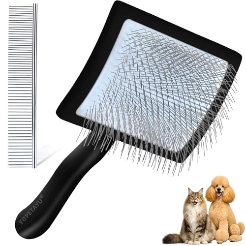 YOPETAYU Profi Zupfbürste & Hundebürste Langhaar (25mm Borsten) – Slicker Brush Set mit Kamm – Sanftes Entfilzen von Fell & dicker Unterwolle bei Golden Retriever, Pudel, Doodle & Katzen – Schwarz