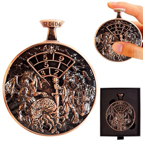 All-in-One DND Dice Roller & Life Counter | Reversible Metal Dice Spinner Pocket Watch Design with 3D Epic Dragon &Monster Art| D4/D6/D8/D10/D12/D20 HP Tracker for D&D, MTG,TTRPG,DM Gifts (Copper)