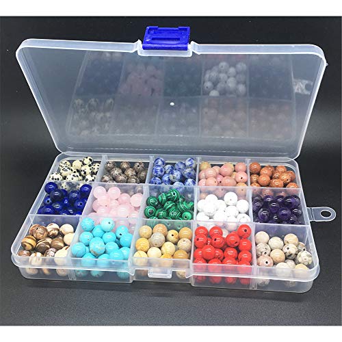 8mm Natural Round Stone Beads Genuine Real Stone Beading Loose Gemstone Hole Size 1mm DIY Smooth Beads for Bracelet Necklace Earrings Jewelry Making (15 Material-1, 8mm)