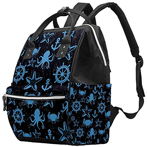 Mochila para pañales de cangrejo de mar marino con ancla de estrella de mar marina, bolsa de bebé de gran capacidad, mochila multifunción de viaje, bolsa de pañales para el cuidado del bebé