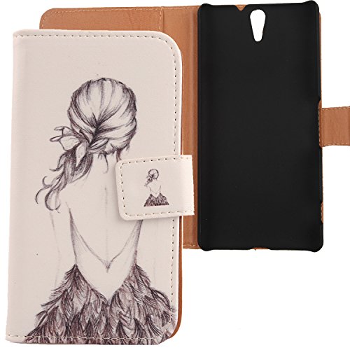 Lankashi Pattern Design PU Flip Leather Cover Skin Protective Case for Sony C5 Ultra E5553 6' (Back Girl)