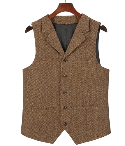 Hunting Aged Mens Tweed Vests Herringbone Waistcoats Retro Casual Wedding Wool Business Vests4