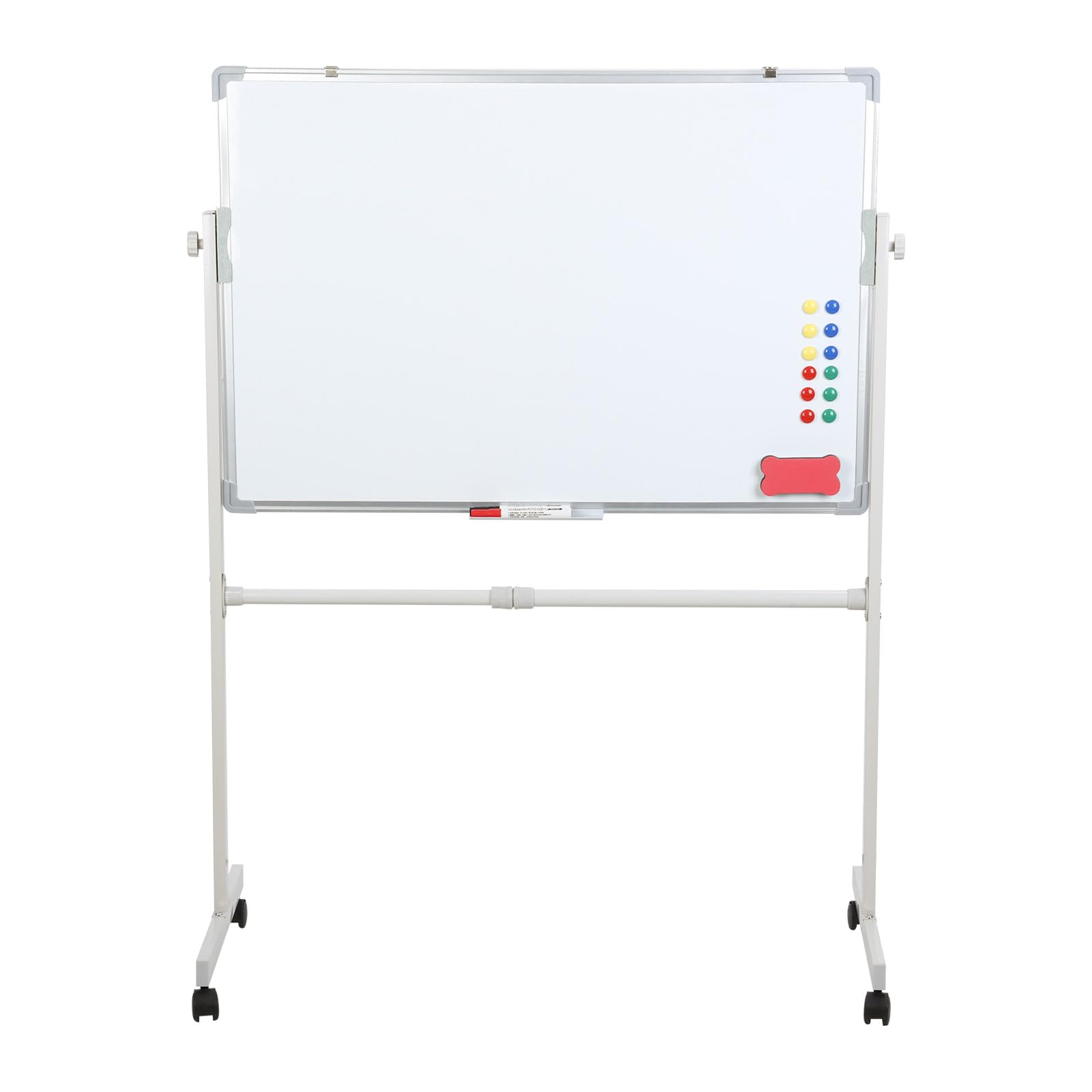 Mobile Whiteboard, 60 x 90 cm, mobiles Whiteboard mit Ständer, trocken abwischbar, magnetisch, tragbar, mit 5 Markern, 12 magnetischen Nägeln und 1 Radiergummi