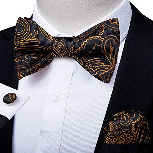 Image of DiBanGu Mens Silk Self Bow Tie Set 4PCS for Tuxedo Wedding