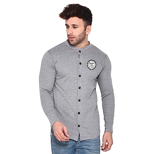Image of Geum Men's Long Sleeve Mandarin Collar Shirt Silver XL