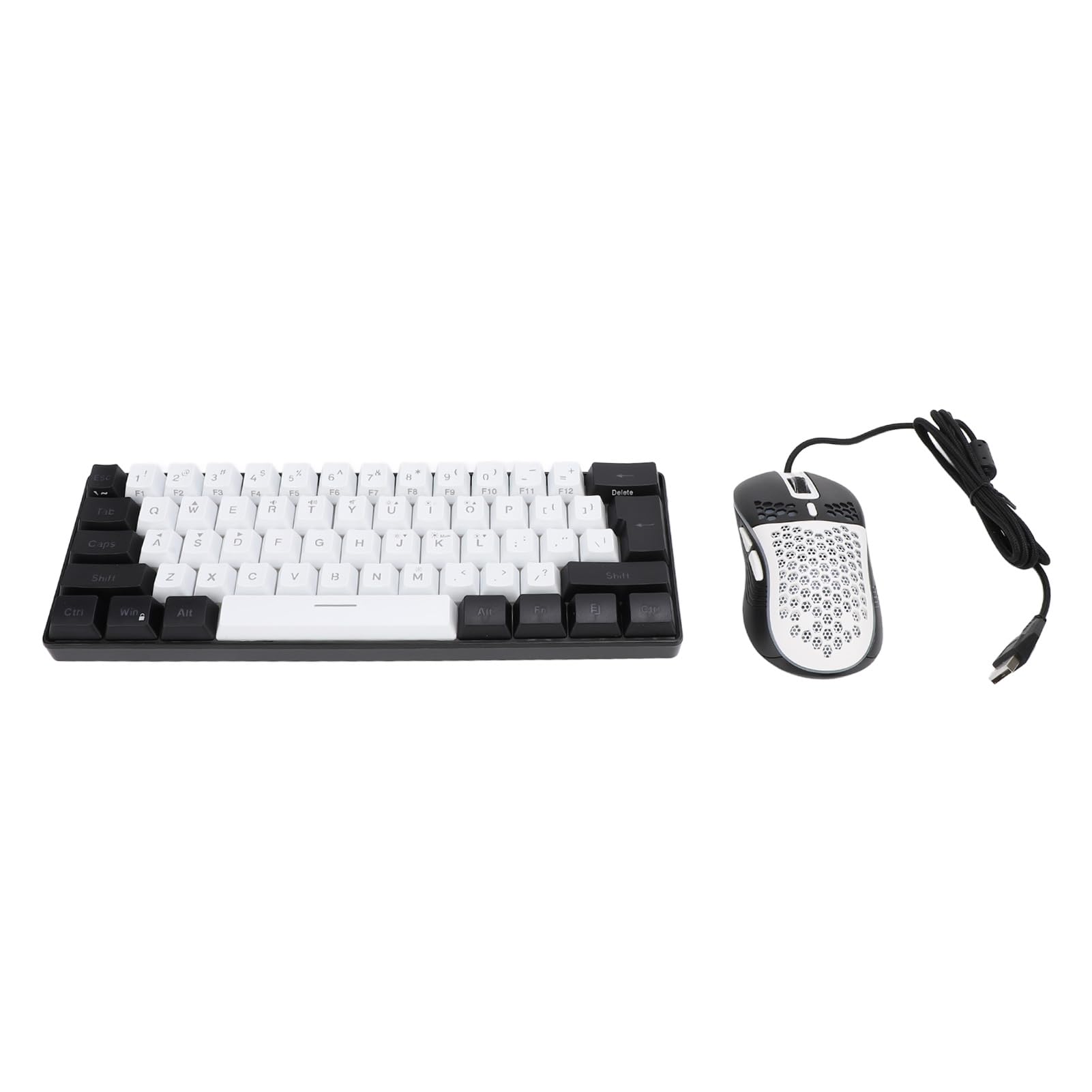 GOWENIC Tastiera da Gioco a 61 Tasti Illuminata RGB | Tastiera Cablata Retroilluminata a LED con Mouse per Tablet Portatile (Cornice nera centrale bianca)
