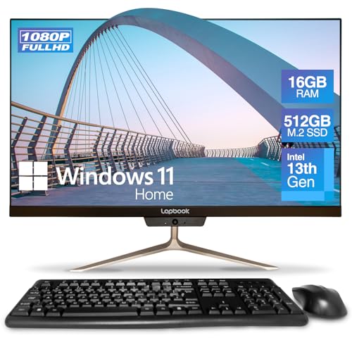 23.8 Full HD All in One Desktop Computer - 16GB RAM, 512GB SSD, Windows 11, Intel 13th Gen, Dual-Band WiFi, HDMI, USB 3.0, FHD IPS Display - AIO PC with Wireless Keyboard, Mouse, 2MP Web Camera