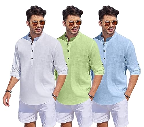 Image of Combo of Men Solid Cotton Blend Straight Kurta Shirt Pack of 3
