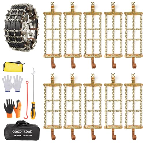 AutoChoice Emergency Snow Chains, Tire Chains with Thickened Manganese Steel for Car Truck SUV in Ice, Sand and Mud(10 Packs, Tire Width 235-285mm)