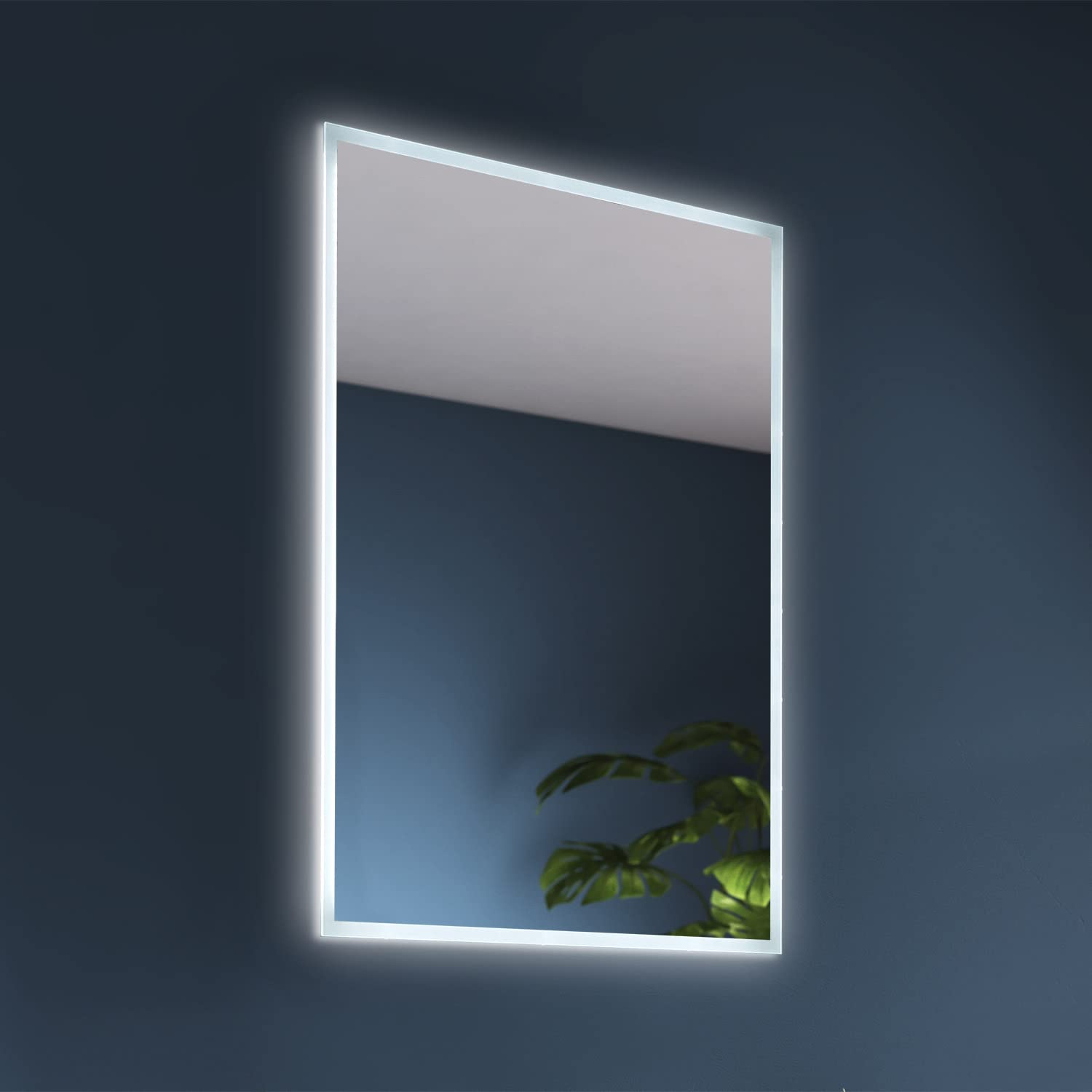 Pebble Grey Illuminated Bathroom Mirror with LED Lights 500x700mm IP44 Rated - Glendale Bathroom Mirror with Lights, Heated Demister Pad, & Motion Sensor Switch, Rotatable LED Mirrors for Bathrooms