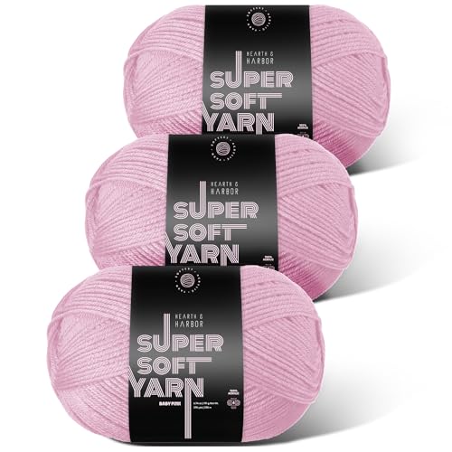 Image of Acrylic Yarn for Crocheting & Knitting - Soft Crochet Yarn for Crocheting, 3 Pack of 370 Yards, Perfect for Crafts & Amigurumi, Medium Worsted Weight 4, Baby Pink