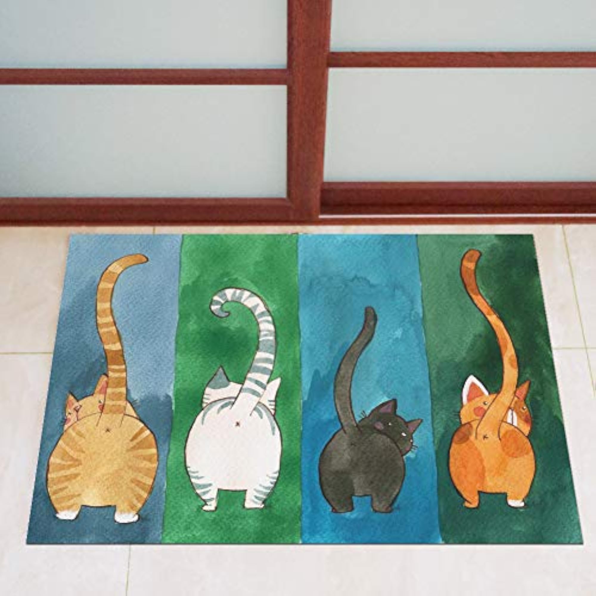 Sturdy Elegant Cat Pattern Doormat for Bedroom 45x70cm