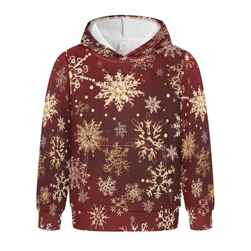 Kids Hoodies Sweaters Christmas Xmas Snowflake Hooded Sweatshirts with Big Pockets for Boys Girls B0400377