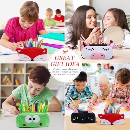 Image of 4 Pcs Cartoon Pencil Pouch Animal Pencil Pen Case Bulk Cute Pencil Bag Plush Animal Stationery Bag Desk Organizer for Adults Boys Girls Students Classroom School Supplies