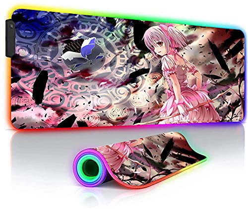 JJYGMTG Mouse Pads Anime Puella Magi Madoka Magica RGB Gaming Mouse Pad Laptop XXL Large LED Light Magic Circle Gamer Mouse Mat 23.6x11.8x0.16 inches