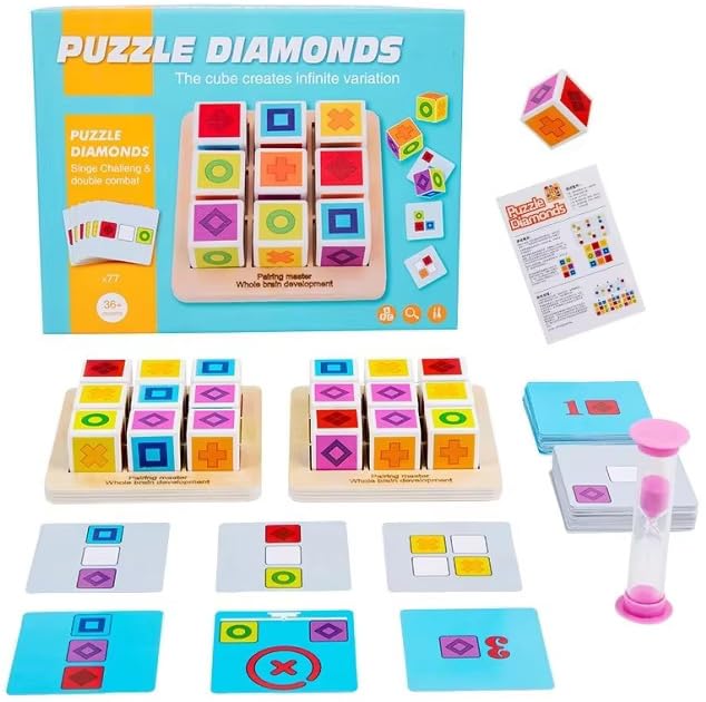 Image of Lyrovo Matching Cube Board Game Puzzle Building Blocks Battle Brain Teaser Educational Montessori Toys 77 Diffrent Types Card