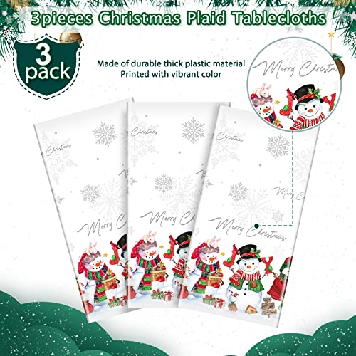 FunnyPars 3Pcs Christmas Snowman Tablecloth,Plastic Christmas Snowman Snowflake Winter Table Cover with Xmas Tree for Winter Holiday Themed Party Decorations and Supplies,54x 108inch(White) – Image 5