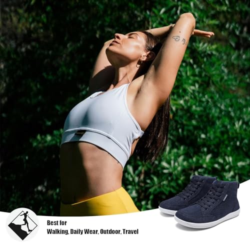 HOBIBEAR Men Trail Running Shoes High Top Wide Toe Box Barefoot Canvas Sneakers Zero Drop Sole Minimalist for Outdoor Gym Casual Hiking Trekking Travel Training Walking Jogging Denim - Image 5