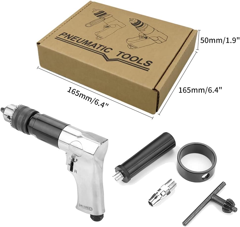 Air Tool Drillpistol Drills, 1/2" Pneumatic Air Drill, 700rpm CW/CCW Handle Type Reversible Variable Speed Drilling Engraving Grinder with 360°Reversible Handle High speed Reversible Rotation Drill