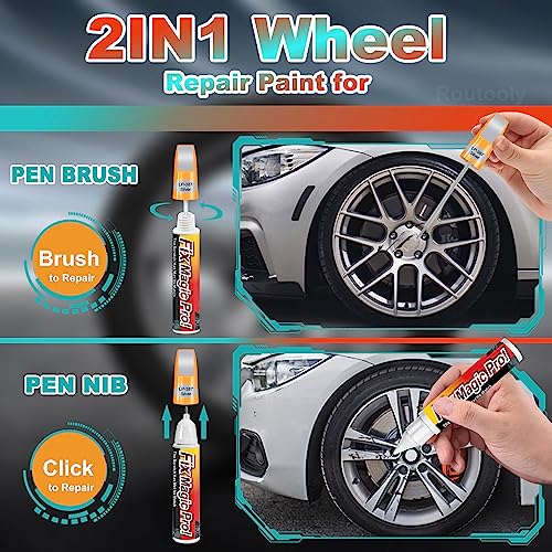 Routooly Rim Scratch Repair Pen 2 Pack Rim Touch Up Paint Two-in-One Wheel Touch Up Paint Wheel Rim Scratch Repair Paint Car Wheel Rims Paint Pen Wheel Rim Paint Universal Color - (Silver Gray) - Thumbnail 2