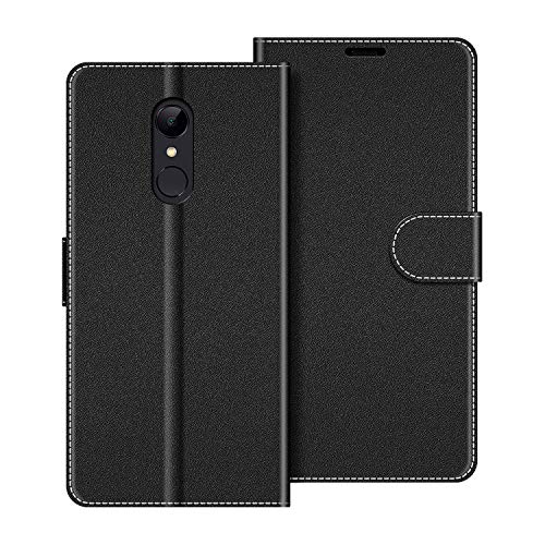 COODIO Handyhülle für Xiaomi Redmi 5 Handy Hülle, Xiaomi Redmi 5 Hülle Leder Handytasche für Xiaomi Redmi 5 Klapphülle Tasche, Schwarz