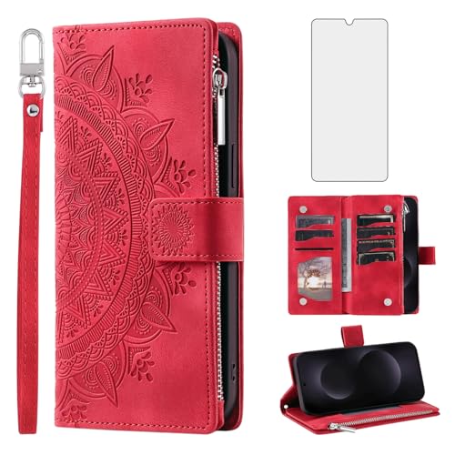 Étui cuir Galaxy S25 Edge : protection premium mandala avec portefeuille à fermeture éclair