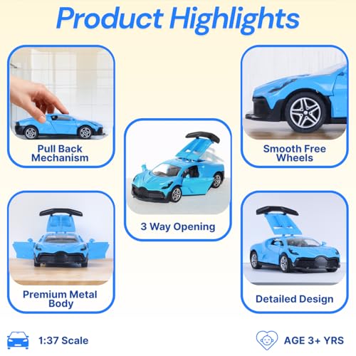 Image of Metal Die-Cast Sports Car | 1:37 Scale | Collectible Model | Durable Metal Body | Miniature Toy Vehicle | Classic Bug Design | Blue