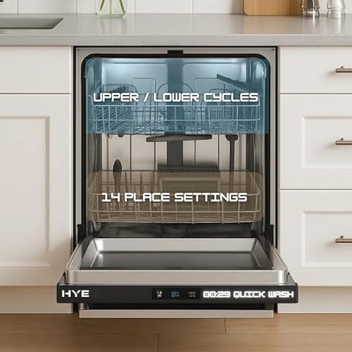 HYE Fully Integrated Dishwasher 60cm – Built In Dishwasher, 14 Place Settings, Quick Wash 29 Mins, 49dB Quiet Operation, Energy Rated E, Silver - DW01B14PS19 - Image 9