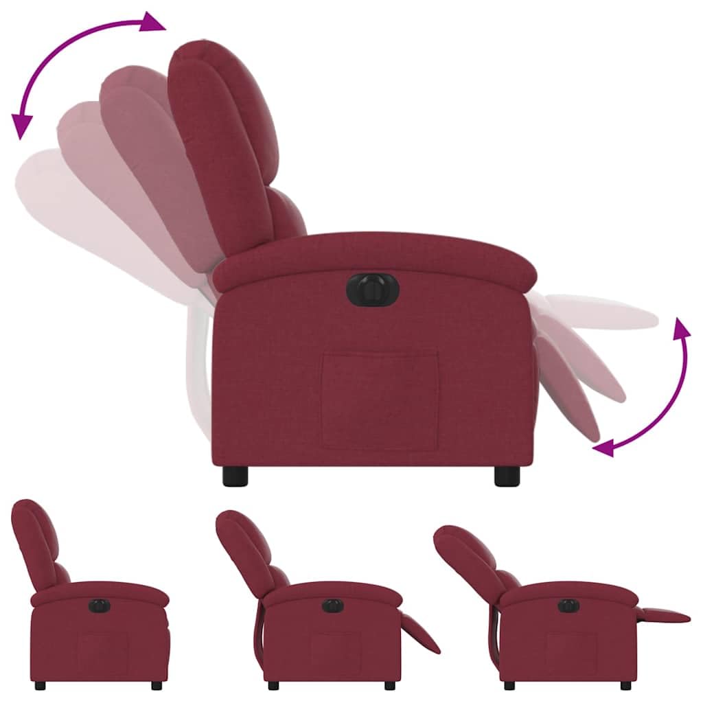 Fotel relaksacyjny, elektryczny kolor czerwonego wina, materiał z funkcją leżenia i regulowanym oparciem, wyściełany fotel telewizyjny z podłokietnikami, ergonomiczny do salonu, czytania i