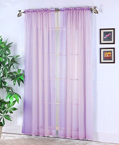 Qutain Linen Solid Viole Sheer Curtain Window Panel Drapes Set of Two (2) (55" x 84 inch, Lilac)