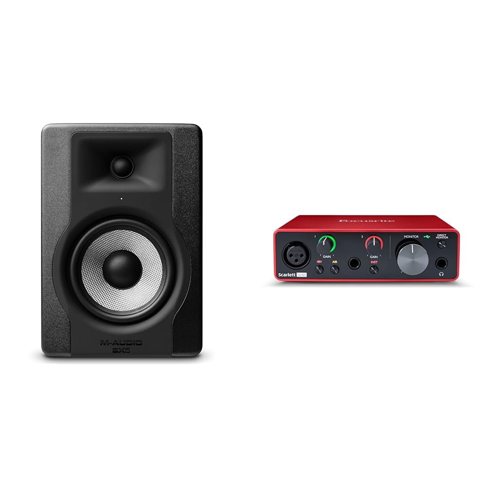 M-Audio BX5 D3 - Cassa Monitor da Studio Attiva da 100 W con Woofer da 5" & Focusrite Scarlett Solo (terza generazione), interfaccia audio USB - Per chitarristi