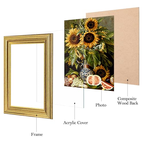 Image of eletecpro 4x6 Gold Picture Frames Set of 4, Vintage Photo Frames with Clear Acrylic Cover, Gallery Wall Art Display 4x6 Photo for Tabletop and Wall Mount, Home Decor