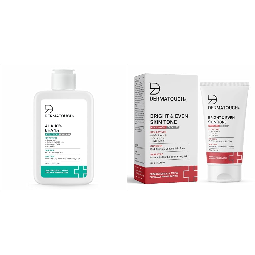 DERMATOUCH AHA 10% BHA 1% Body Lotion For Men and Women 100ml & Bright & Even Tone Face Wash with Niacinamide, Vitamin E and Kojic Acid 30g-image-40