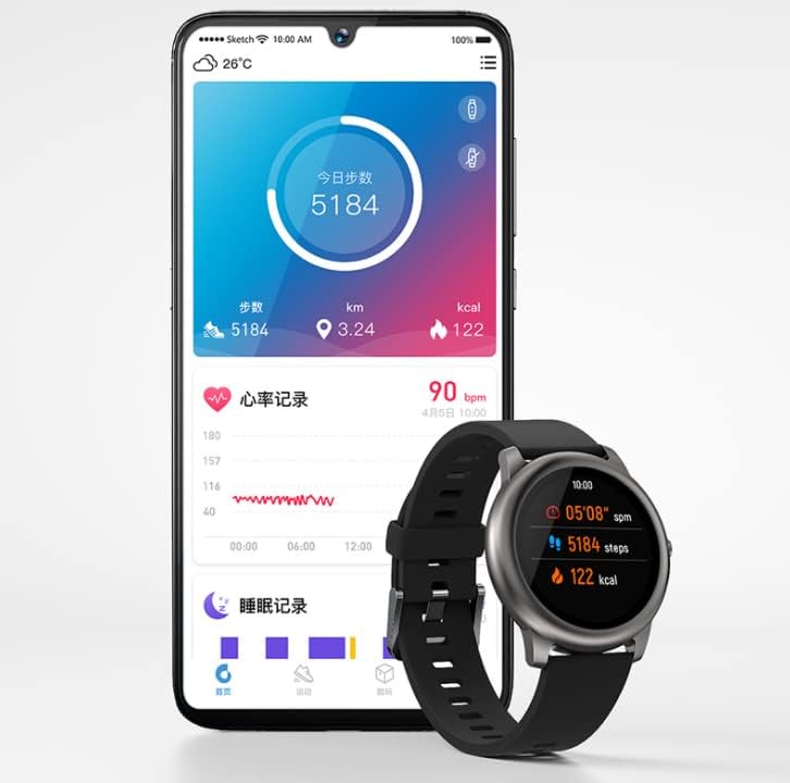 Haylou Solar LS05 Smartwatch next to a smartphone displaying the Haylou Fit app with activity data