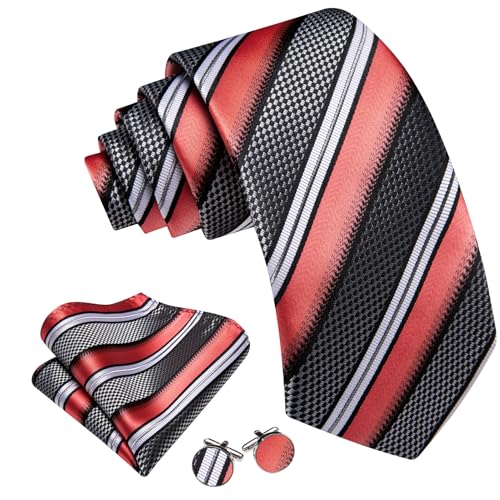 Image of Barry.Wang Mens Tie Set Plaid Check Neckties Formal Business Wedding Luxury Pocket Square Cufflinks