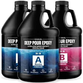 KISREL Deep Pour Epoxy Resin Kit, 1.5 Gallon (2:1) Crystal-Clear Resin