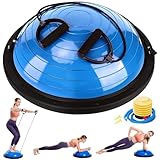 Zealty Half Balance Ball Trainer, Half Yoga Exercise Ball with Resistance Bands and Foot Pump, Balance Trainer for Stability Training, Strength Exercise Fitness, Home Gym Workout Equipment, Blue