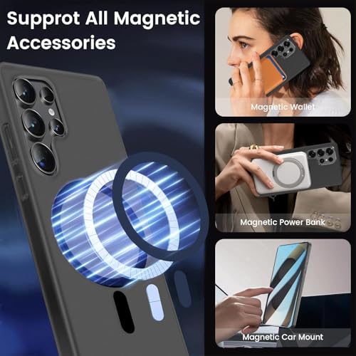Image of DIZORO Matte Case for Samsung Galaxy S24 Ultra Compatible with MagSafe, Camera Lens Full Protection, Shockproof Translucent Frosted TPU Soft Phone Cover, Anti-Fingerprint (Black)