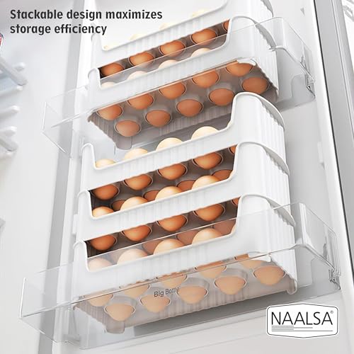 Image of NAALSA ELITE Egg Tray Set of 3 Stackable, 30 Egg Storage, 10 Slots Per Tray, Egg box Space-Saving Organizer for Fridge Side Door, Tabletop & Cabinet, BPA-Free, Durable, Detachable, Freezer Safe