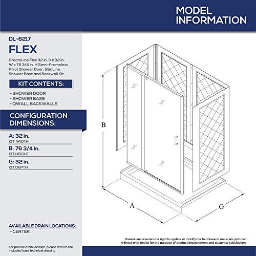 Dreamline Flex 32 In. D X 32 In. W X 76 3/4 In. H Semi-Frameless Shower Door In Brushed Nickel With White Base And Backwalls, Dl-6217C-04Cl #TOP1
