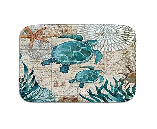 Watercolor Sea Turtle Door Mat Stylish Design Non-Slip Machine Washable Outdoor Indoor Bathroom Kitchen Decor Rug Mat Welcome Doormat