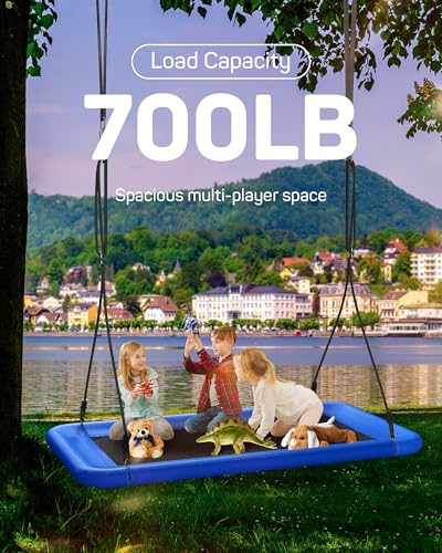 Image of Everyfun Tree Swing for Kids and Adults, 60 inch Waterproof Rectangle Platform Swing, 700lbs Heavy Duty with Adjustable Straps, Blue